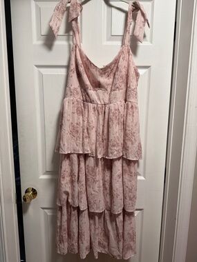 torrid Blush Pink Tiered Midi Dress with Tie Straps